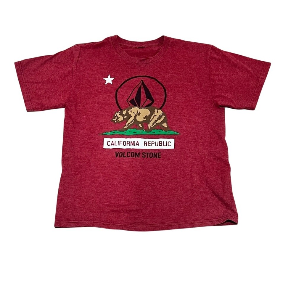 Volcom Stone T-Shirt Men's S Red California Republic Bear Graphic Crew